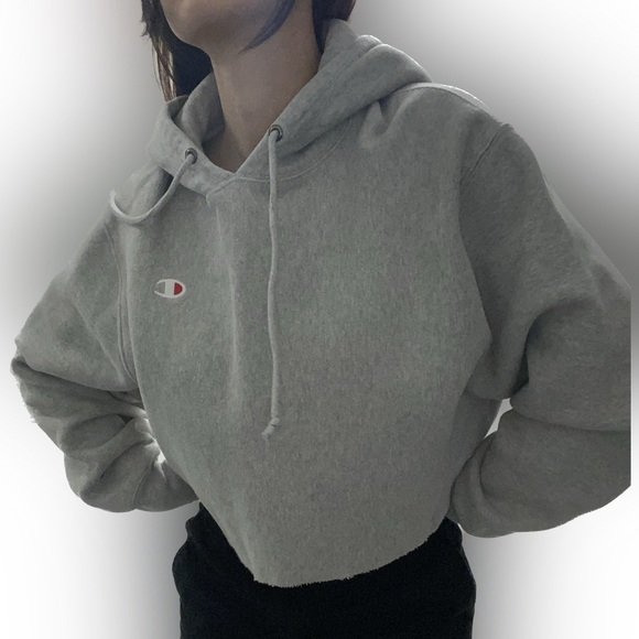 Champion Reverse Weave Cut-Off Cropped Hoodie C Logo - Picture 3 of 5